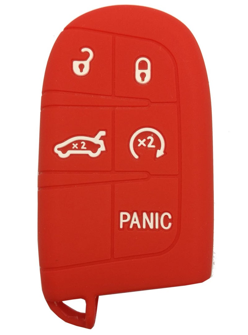 Arruweer Silicone Smart Key Fob Skin Cover Case Protector 5 Buttons Keyless Jacket Remote Bag Fit for Jeep Grand Cherokee Dodge Challenger Charger Dart Durango Journey Chrysler 300 (Black with Red + Red) - Image 3